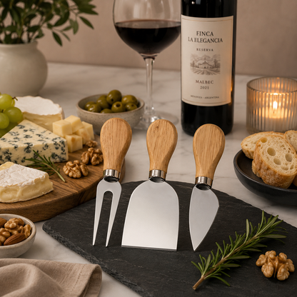 [5 PIEZAS] Juego de Accesorios para Vino + Set de Cuchillos para Queso gratis