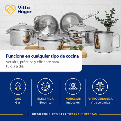 [6 PIEZAS] Juego de Ollas de Acero Inoxidable con Fondo Triple + Set de silicona gratis