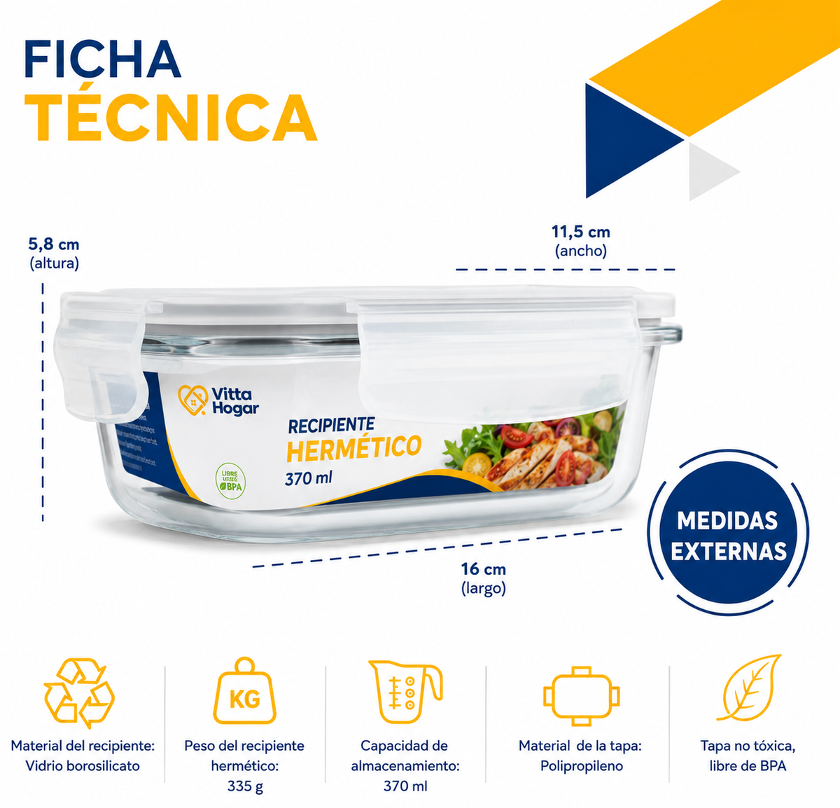 [20 PIEZAS] Juego de Recipientes Herméticos de Vidrio de 370 ml + Set de silicona gratis