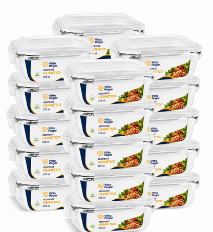 [20 PIEZAS] Juego de Recipientes Herméticos de Vidrio de 370 ml + Set de silicona gratis
