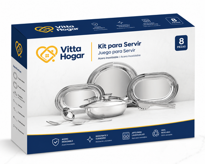 [8 PIEZAS] Set para Servir de Acero Inoxidable + 3 Tupper de vidrio gratis