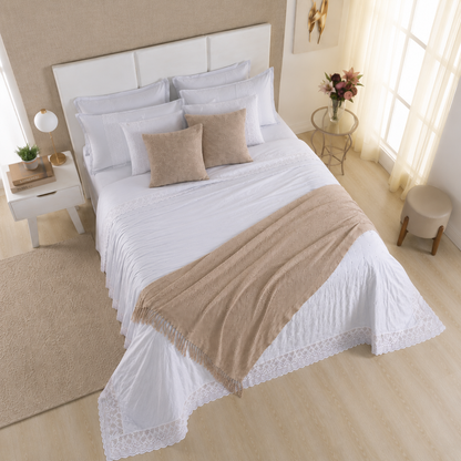 [10 PIEZAS] Juego de Cama Serena de Percal 300 Hilos con Bordado Clásico