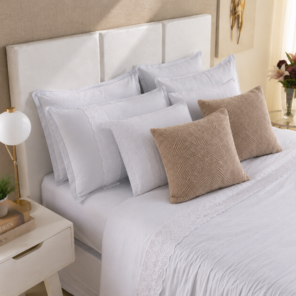 [10 PIEZAS] Juego de Cama Serena de Percal 300 Hilos con Bordado Clásico