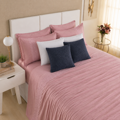 [10 PIEZAS] Juego de Cama Serena de Percal 300 Hilos con Bordado Clásico