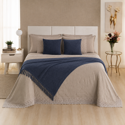 [10 PIEZAS] Juego de Cama Serena de Percal 300 Hilos con Bordado Clásico