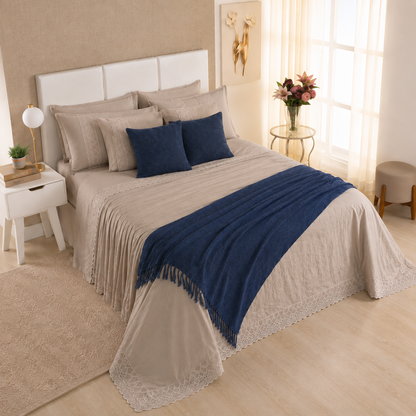 [10 PIEZAS] Juego de Cama Serena de Percal 300 Hilos con Bordado Clásico