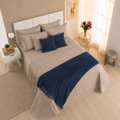 [10 PIEZAS] Juego de Cama Serena de Percal 300 Hilos con Bordado Clásico