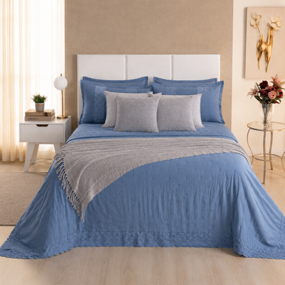 [10 PIEZAS] Juego de Cama Serena de Percal 300 Hilos con Bordado Clásico