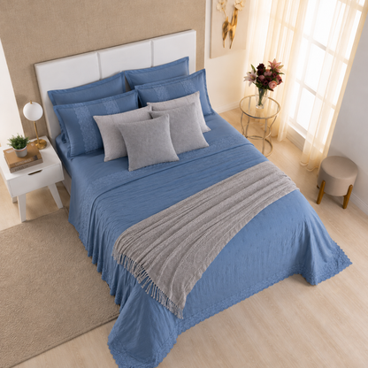 [10 PIEZAS] Juego de Cama Serena de Percal 300 Hilos con Bordado Clásico