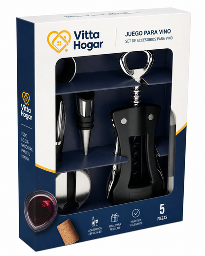 [5 PIEZAS] Juego de Accesorios para Vino + Set de Cuchillos para Queso gratis