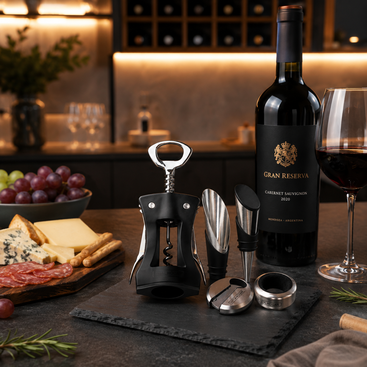[5 PIEZAS] Juego de Accesorios para Vino + Set de Cuchillos para Queso gratis