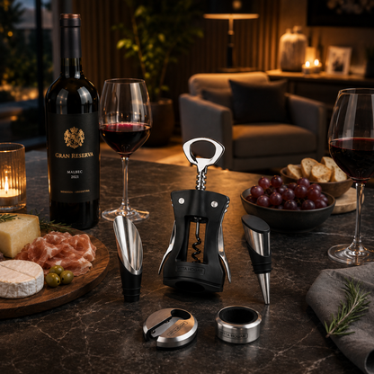 [5 PIEZAS] Juego de Accesorios para Vino + Set de Cuchillos para Queso gratis
