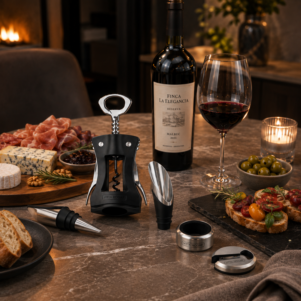 [5 PIEZAS] Juego de Accesorios para Vino + Set de Cuchillos para Queso gratis