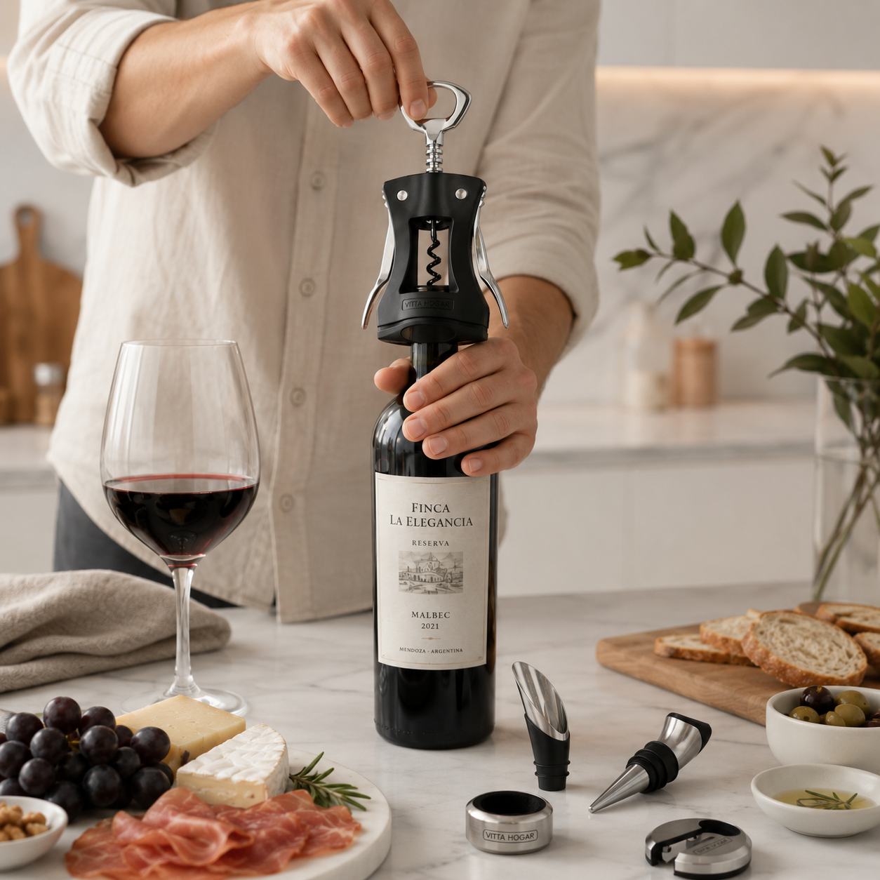 [5 PIEZAS] Juego de Accesorios para Vino + Set de Cuchillos para Queso gratis