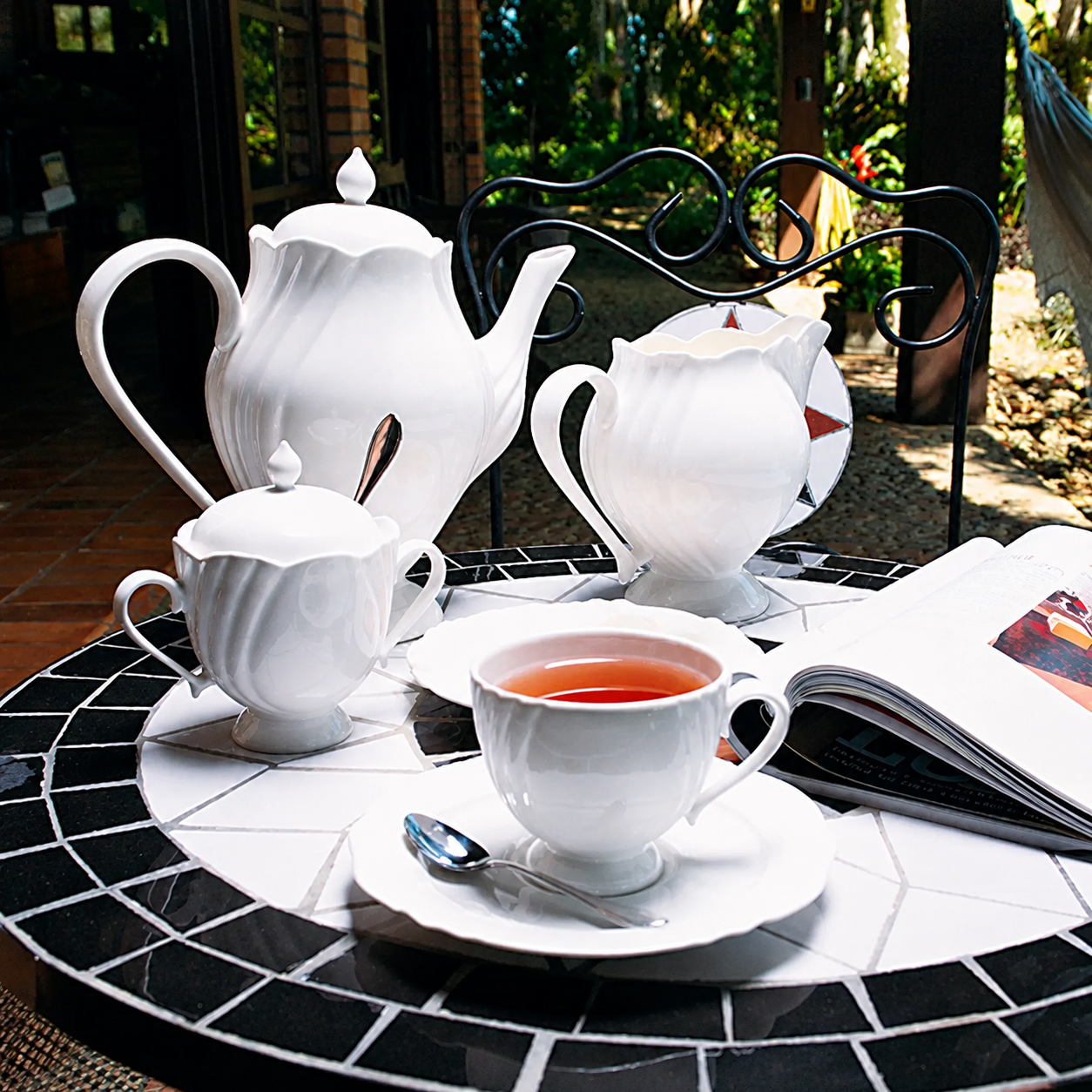 [14 PIEZAS] Juego de Café de Porcelana + Set de Individuales de Mesa de Regalo